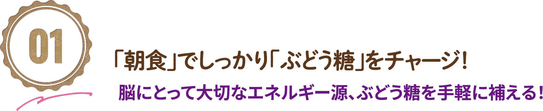 01「朝食」でしっかり「ぶどう糖」をチャージ！脳にとって大切なエネルギー源、ぶどう糖を手軽に補える！