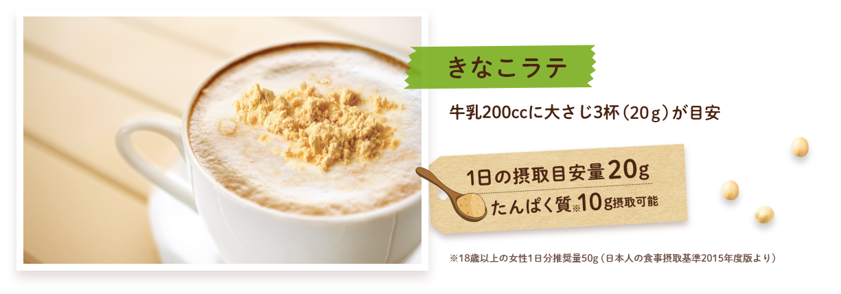 きなこラテの作り方。牛乳200ccに大さじ3杯（20g）が目安