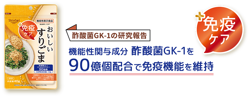 酢酸菌GK-1の研究報告 機能性関与成分 酢酸菌GK-1を90億個配合で免疫機能を維持
