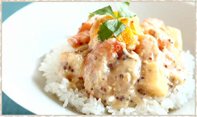 ごま風味のえびマヨ丼～柚子の香りを添えて～