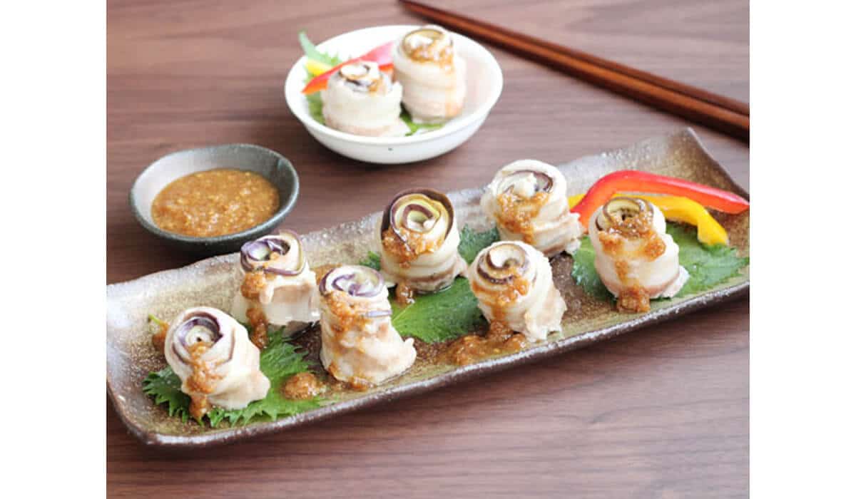 なすと豚バラのミルフィーユ旨ごまソース